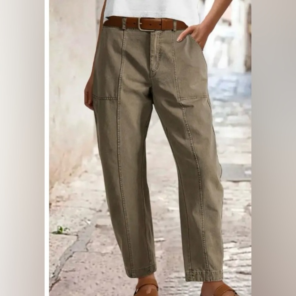 Flamingals Cropped Utility Ankle Pants in Olive - Picture 2 of 10